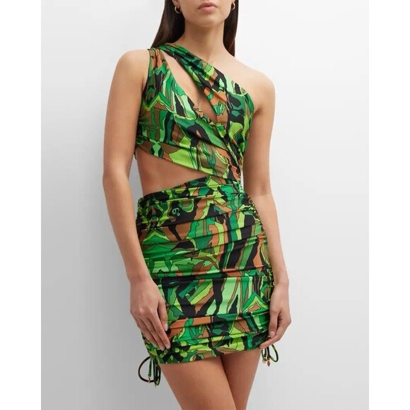 DUNDAS Gala Ruched One Shoulder Cutout Jersey dress Jungle Camo IT 46 US 10 - Picture 6 of 16